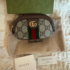 Gucci GG Supreme Monogram Web Ophidia Dome Key Pouch Beige
